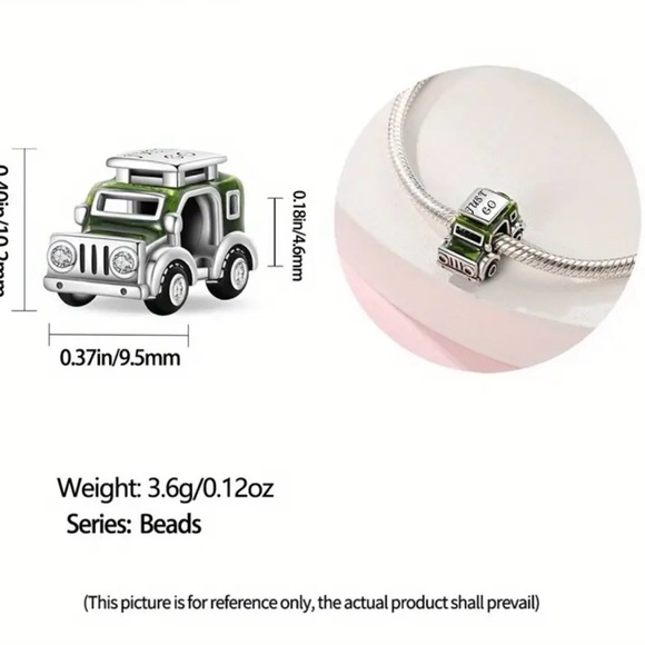 Green and Silver Jeep Charm 925 Sterling Silver - Picture 3 of 13
